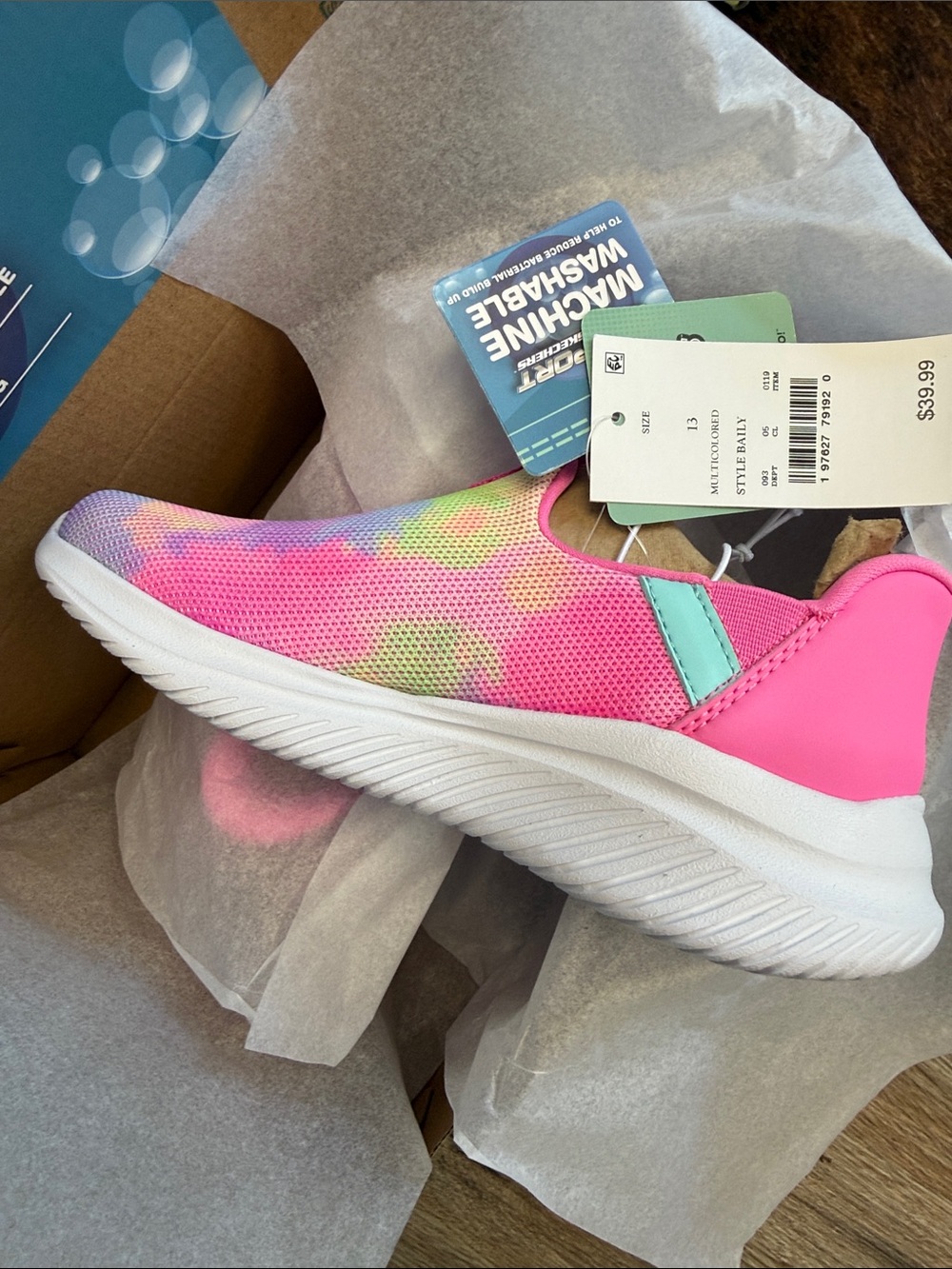 Skechers Girls Slip-On Sneakers - Pink Multi with Teal Accent